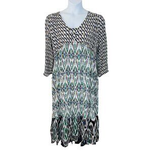 Chico's Women's Size 3 US Ikat Print Long Sleeve Metallic Multi Color Maxi Dress